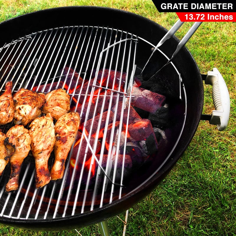 GRILLVANA 201 Stainless Steel Charcoal Grill Cooking Replacement Grate (ACTUAL DIAMETER 13.72 INCHES) With handles and hinges - Compatible with Weber 14" Smokey Joe - Image 4